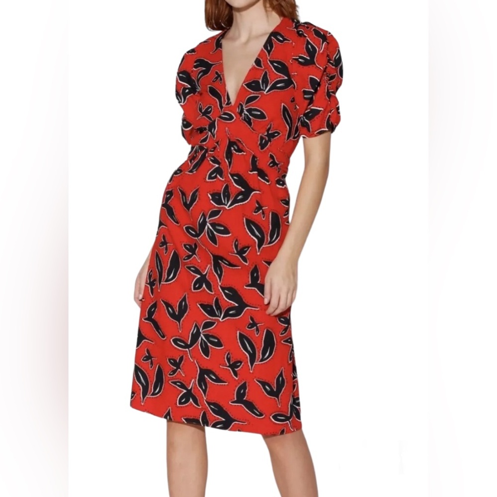 NWT Walter Baker Red Flower Printing Fabienne Dress Bold Persimmon Size …